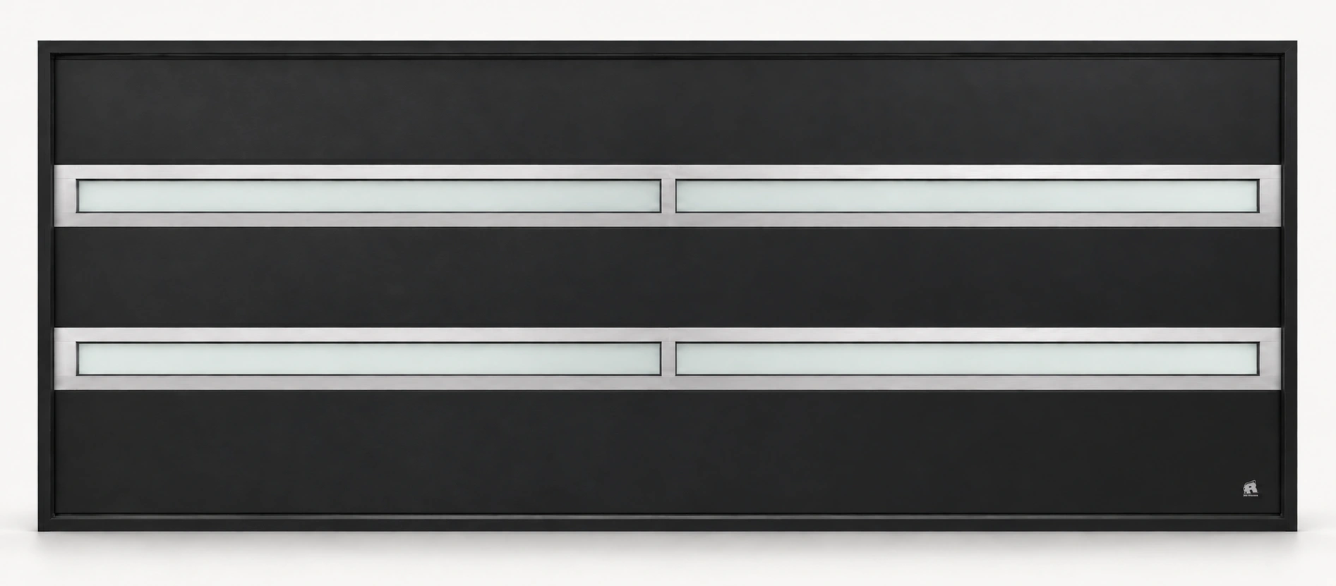 Photorealistic Ryterna Slim-Line garage door with silver-framed glazing